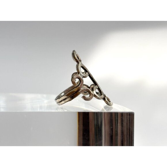 Swirl Statement Cutout Unisex Sterling Silver Victorian Vintage Ring - sz 6.5 - Picture 7 of 10